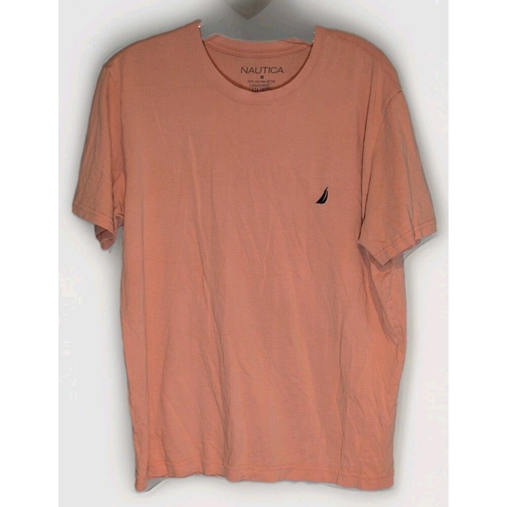 Nautica Orange Solid Logo Crew Neck Short Sleeve Cotton Blend Men's T-Shirt M